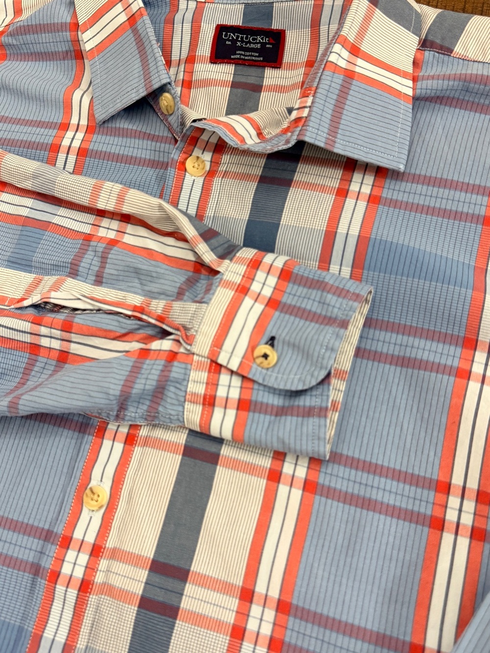 UNTUCKit Light Blue and Red Plaid Casual Button-Down Shirt